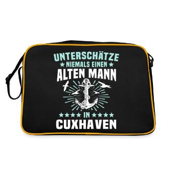 Cuxhaven Souvenir Cuxhavener Nordsee - Retro Tasche - Schwarz/Gold - Hinten