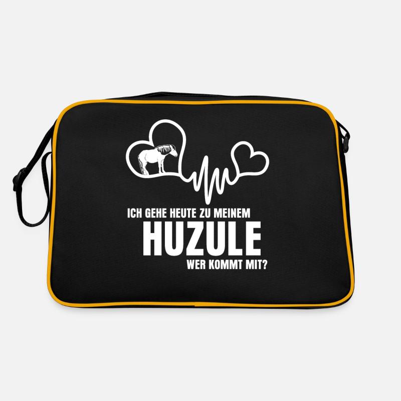 Huzule Reiter Pferd - Retro Tasche - Schwarz/Gold