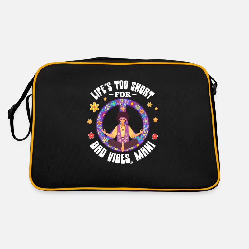 Hippie Peace Flower Power Love Frieden Geschenk - Retro Tasche - Schwarz/Gold