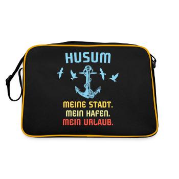 Husum Souvenir Husumer Hafen - Retro Tasche - Schwarz/Gold - Hinten