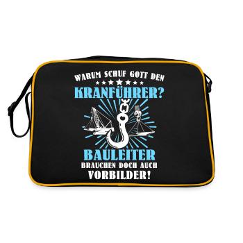 Kranführer Kran Kranfahrer Kranfahren - Retro Tasche - Schwarz/Gold - Hinten