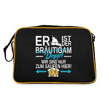 ER ist der DEPP! Wir sind nur zum Saufen hier! JGA - Retro Tasche - Schwarz/Gold - Hinten