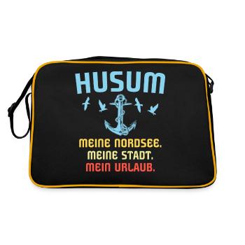 Husum Nordsee Husumer Urlaub - Retro Tasche - Schwarz/Gold - Hinten