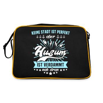 Husum Nordsee Husumer Urlaub - Retro Tasche - Schwarz/Gold - Hinten