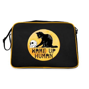 Wake Up Human Funny Cat mit Totenkopf - Retro Tasche - Schwarz/Gold - Hinten