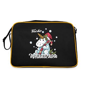 Frohe Weihnachten Einhorn Heilig Abend Bescherung - Retro Tasche - Schwarz/Gold - Hinten