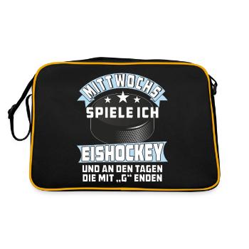 MITTWOCHS SPIELE ICH EISHOCKEY - Retro Tasche - Schwarz/Gold - Hinten