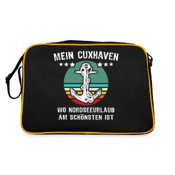 Cuxhaven Nordsee Cuxhavener - Retro Tasche - Schwarz/Gold - Hinten