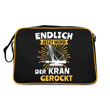Kranführer Kranfahren Kranfahrer Kran - Retro Tasche - Schwarz/Gold - Hinten