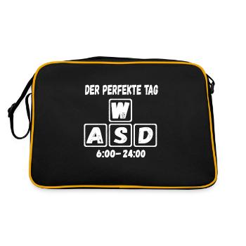 PC Gamer Der Perfekte Tag WASD 6 bis 24 Uhr - Retro Tasche - Schwarz/Gold - Hinten