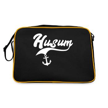 Husum Urlaub Husumer Nordsee - Retro Tasche - Schwarz/Gold - Hinten