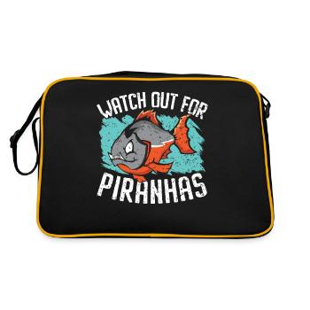 Vorsicht vor Piranhas Aquarianer Fischhaltung Fisc - Retro Tasche - Schwarz/Gold - Hinten
