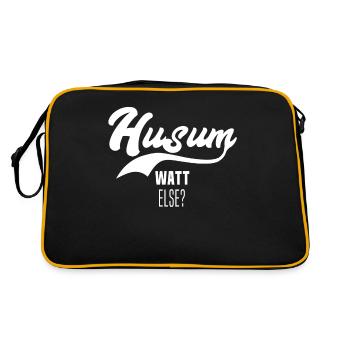 Husum Urlaub Husumer Nordsee - Retro Tasche - Schwarz/Gold - Hinten