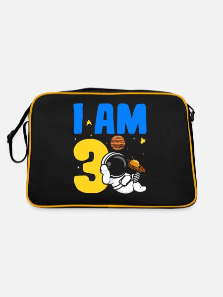I'm 3 3rd Birthday Celebration Outerspace Bday - Retro Bag - black/gold - Back