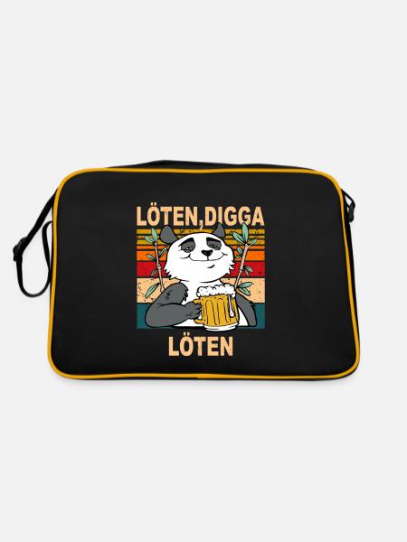 Löten, Digga LÖTEN! Biertrinker Sauf Spruch Bär - Retro Tasche - Schwarz/Gold - Hinten