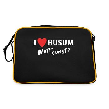 I Love Husum Liebe Husumer - Retro Tasche - Schwarz/Gold - Hinten