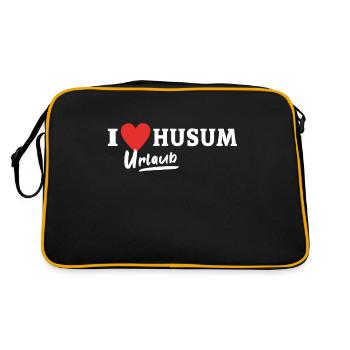I Love Husum Liebe Husumer - Retro Tasche - Schwarz/Gold - Hinten