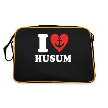 I Love Husum Liebe Husumer - Retro Tasche - Schwarz/Gold - Hinten