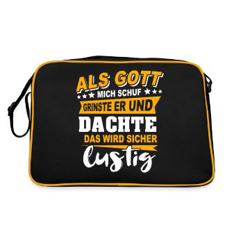 Gott Schuf Grinste Lustig - Retro Tasche - Schwarz/Gold - Hinten