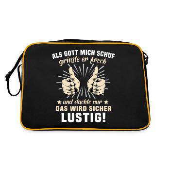 Lustig Sprüche Gott Grinste - Retro Tasche - Schwarz/Gold - Hinten