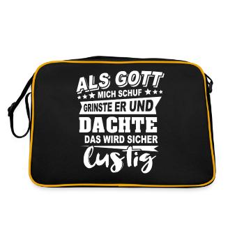Gott Grinste Spruch - Retro Tasche - Schwarz/Gold - Hinten