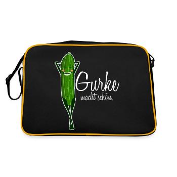 Gurke Gurken - Retro Tasche - Schwarz/Gold - Hinten