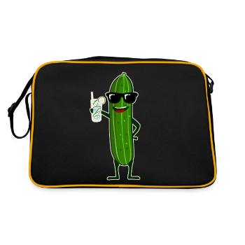 Gurke mit Cocktail Gurken - Retro Tasche - Schwarz/Gold - Hinten