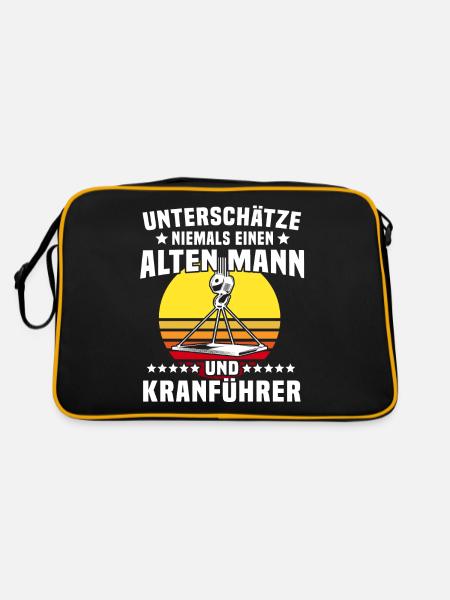 Kranführer Kranfahrer Kran - Retro Tasche - Schwarz/Gold - Hinten