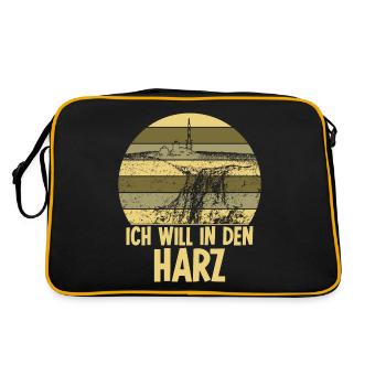 Harz Wandern Harzer Brocken - Retro Tasche - Schwarz/Gold - Hinten