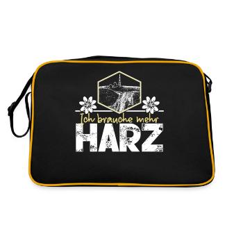 Harz Urlaub Harzer Brocken - Retro Tasche - Schwarz/Gold - Hinten
