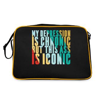 Meine Depression ist chronisch - Retro Tasche - Schwarz/Gold - Hinten