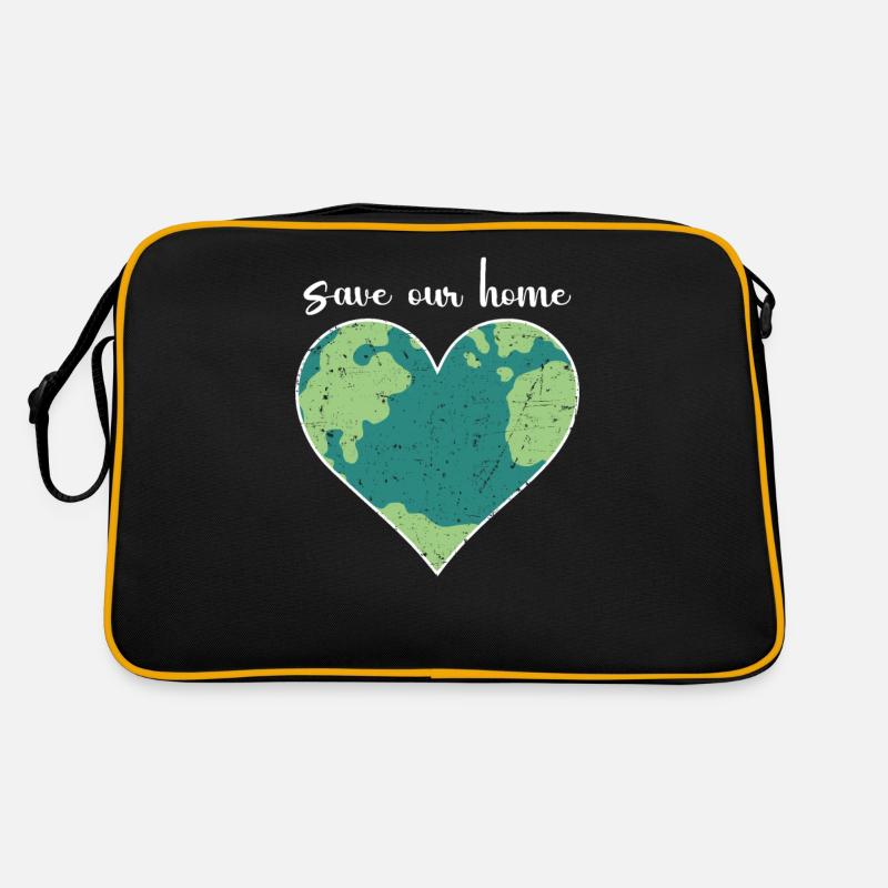 Save Our Home Heart Planet Earth Recycling Garbage Retro Bag