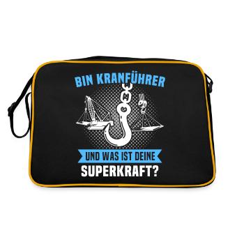 Kranführer Superkraft Kran Kranfahrer - Retro Tasche - Schwarz/Gold - Hinten