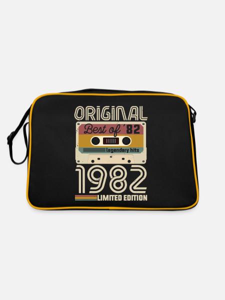 Vintage Geburtstag Original Geschenkidee 1982 - Retro Tasche - Schwarz/Gold - Hinten