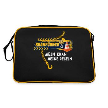 Kranführer Raupenkran Kranfahrer - Retro Tasche - Schwarz/Gold - Hinten