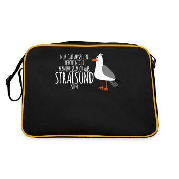 Stralsund lustiger Witz Stralsunder - Retro Tasche - Schwarz/Gold - Hinten