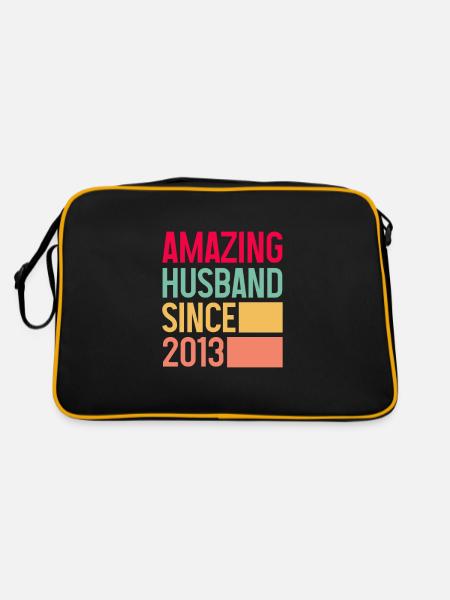 Ehemann seit 2013 Hochzeit Ehefrau Geschenk - Retro Tasche - Schwarz/Gold - Hinten