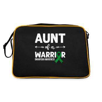 Aunt Of A Warrior, Grüne Schleife Zwergenwuchs - Retro Tasche - Schwarz/Gold - Hinten
