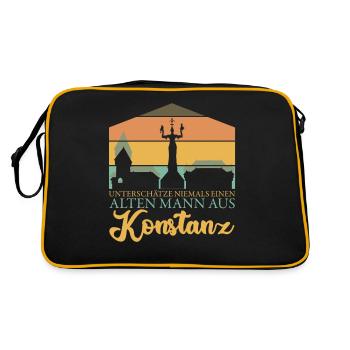 Konstanz Urlaub Bodensee Konstanzer - Retro Tasche - Schwarz/Gold - Hinten