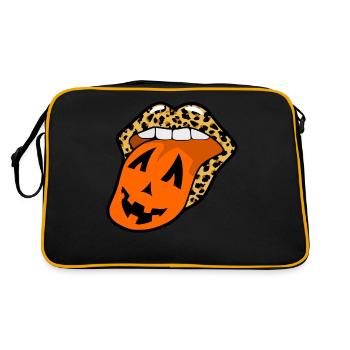 Langue Bouche Citrouille -Léopards -Pression Dents Costume - Sac Retro - noir/or - Dos