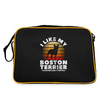 Boston Terrier - Retro Tasche - Schwarz/Gold - Hinten