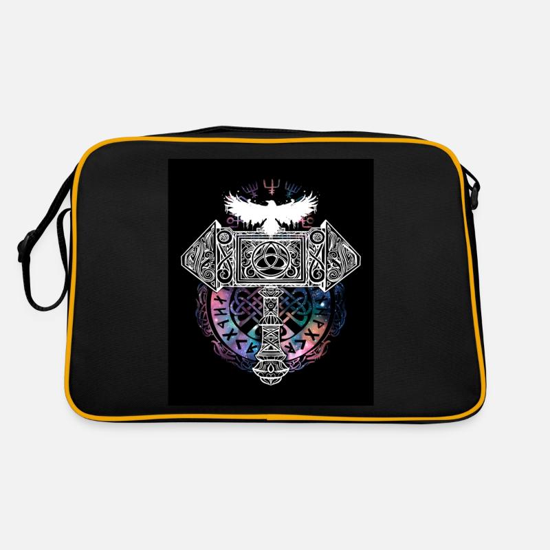 Thor Hammer Rabe Mjölnir Runen Wikinger Galaxie - Retro Tasche - Schwarz/Gold