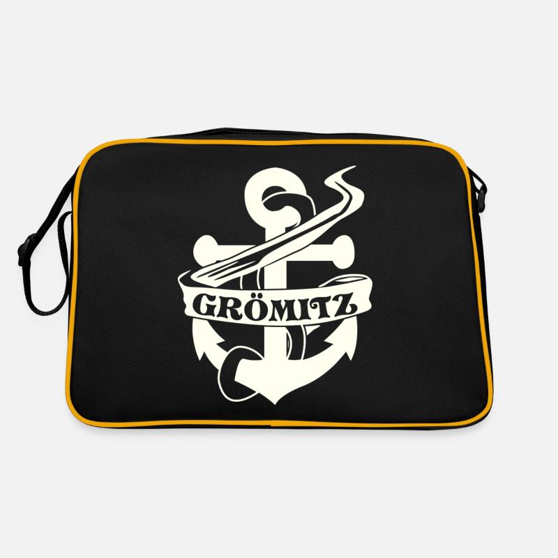 Grömitz Anker - Retro Tasche - Schwarz/Gold