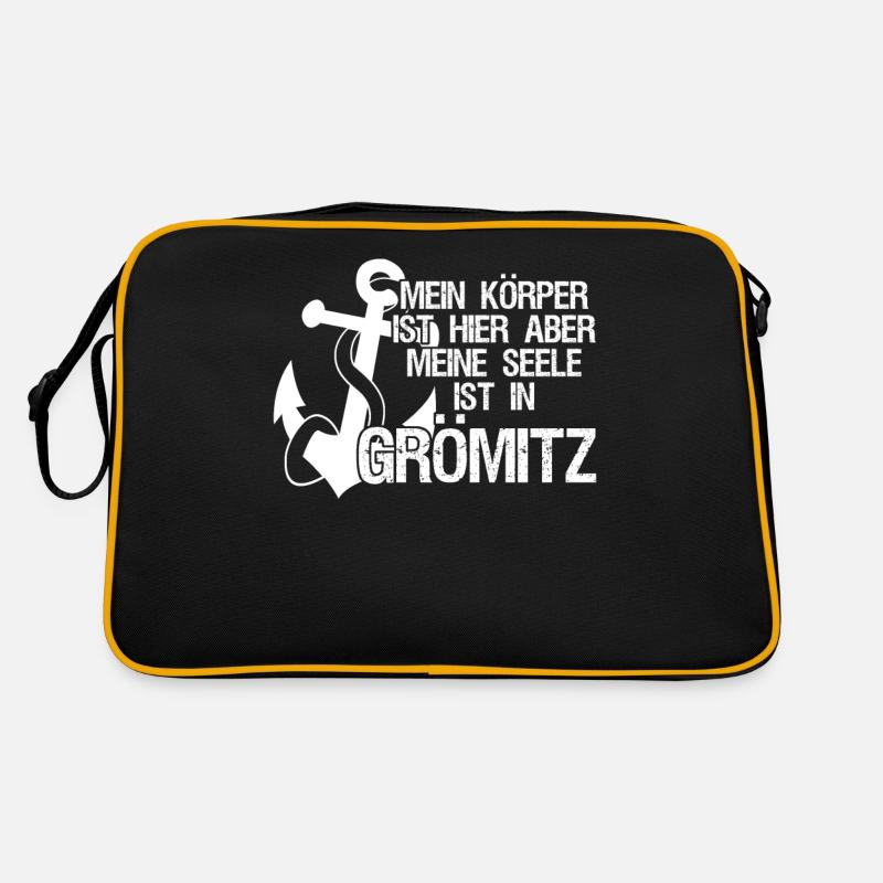 Grömitz Spruch mit Anker - Retro Tasche - Schwarz/Gold