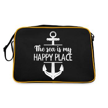 Sea Happy Place mit Anchor Nautical Souvenir Water - Retro Tasche - Schwarz/Gold - Hinten