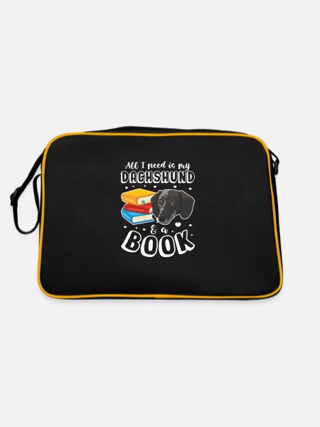 Dachshund Read Dog Dogs Dachshund Book Gift - Retro Bag - black/gold - Back