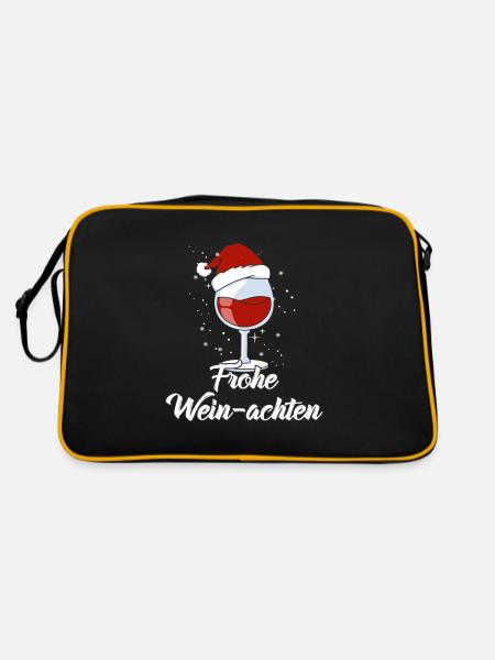 Wein Liebhaber Weihnachts Mütze Outfit Weihnachten - Retro Tasche - Schwarz/Gold - Hinten
