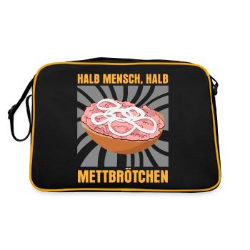 Mettbrötchen Hackfleisch Mettfleisch - Retro Tasche - Schwarz/Gold - Hinten