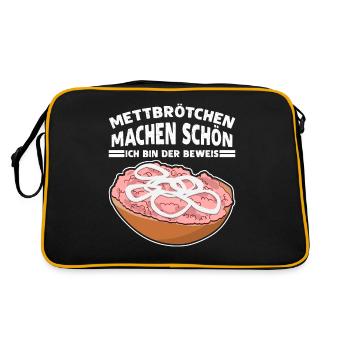 Mettigel Hackfleisch Mett Mettbrötchen - Retro Tasche - Schwarz/Gold - Hinten