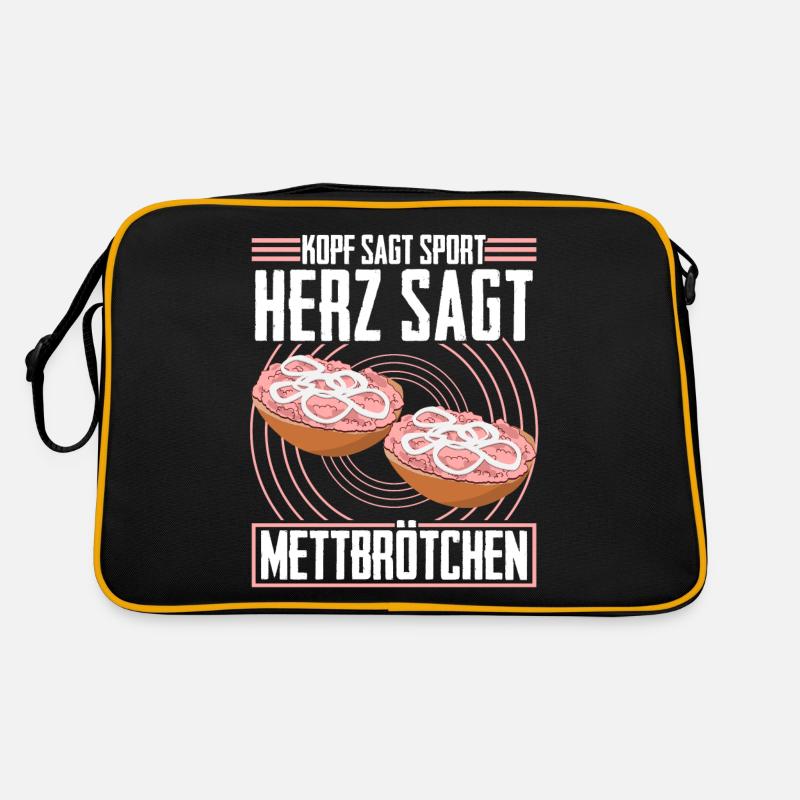 Hackfleisch Mett Mettbrötchen - Retro Tasche - Schwarz/Gold